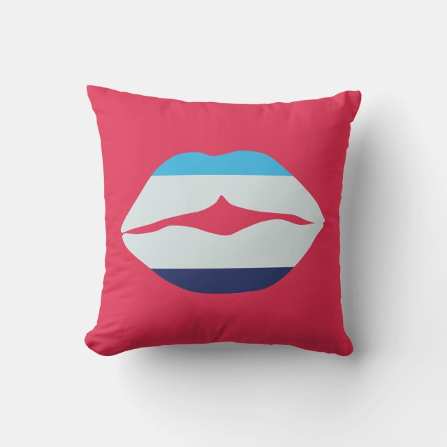 Coussin Lèvres Burgundy Et Bleues À Rayures Jetées Oreille (Recto)