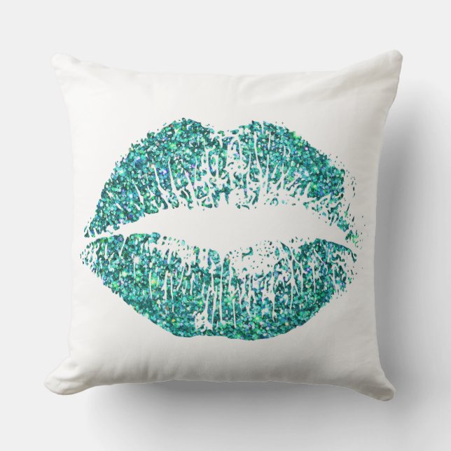 Coussin Lèvres de Parties scintillant turquoise (Recto)