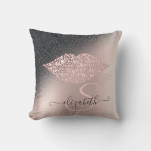Coussin Lèvres Diamants Paillettes Ombre Rose Doré