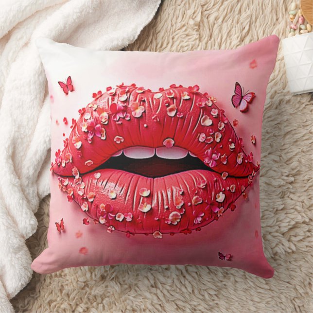 Coussin Lèvres en fleurs : Baiser papillon floral (Couverture)