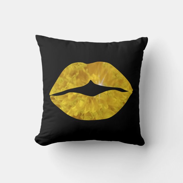 Coussin Lèvres Florales Jaune Ensoleillé (Recto)