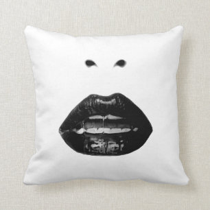 Coussin Lèvres noires et blanches