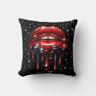 Coussin Lèvres Rouges Dégoulinantes de Paillettes Glamour 