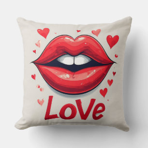 Coussin Lèvres rouges surréalistes avec amour inspiré