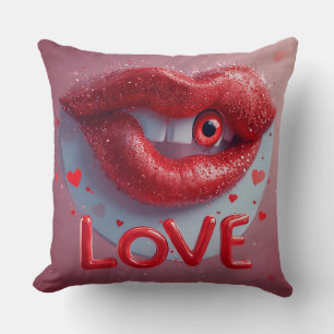 Coussin Lèvres rouges surréalistes avec l'œil et inspiré d
