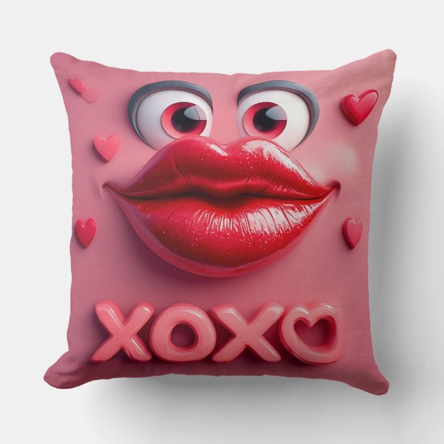 Coussin Lèvres rouges vibrantes avec motif XOXO (Recto)