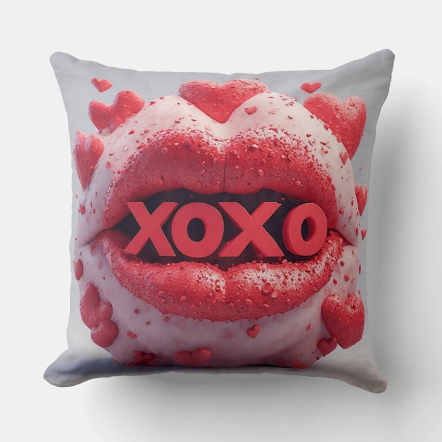 Coussin Lèvres rouges vibrantes avec XOXO par des cœurs ro (Recto)