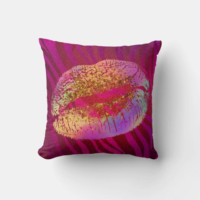 Coussin Lèvres scintillantes arc-en-ciel impression zèbre  (Recto)