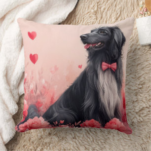 Coussin Lévrier Afghan avec des Roses - Saint-Valentin 