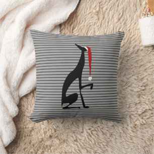 Coussin Lévrier en chapeau de Père Noël rayé de Noël
