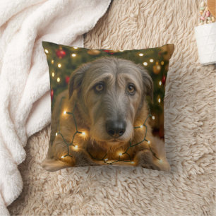 Coussin Lévrier Irlandais Emmêlé Dans Les Lumières De Fête