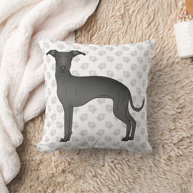Coussin Lévrier Italien Noir Chien de Dessin Animé Mignon  (Couverture)