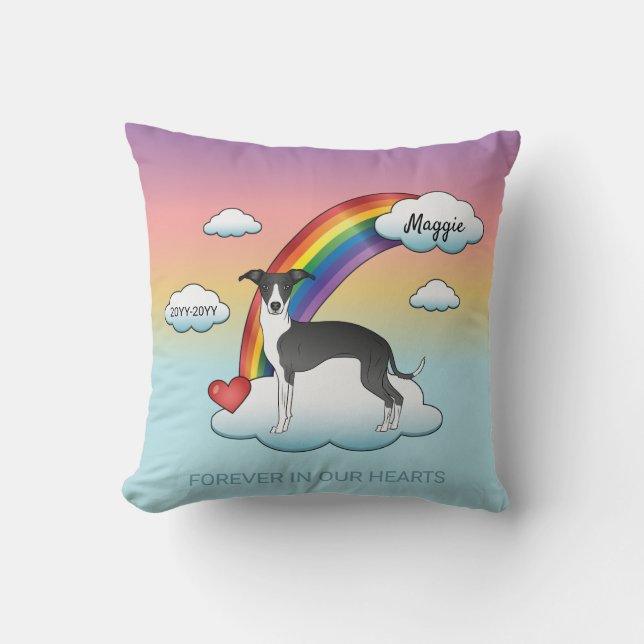 Coussin Lévrier Italien Noir Et Blanc Arc-en-Ciel Mémorial (Recto)