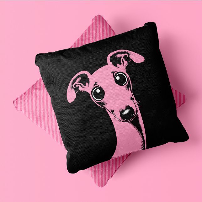 Coussin Lévrier Italien Pop Art Rose Et Noir (Italian Greyhound Pop Art Pink And Black Throw Pillow)