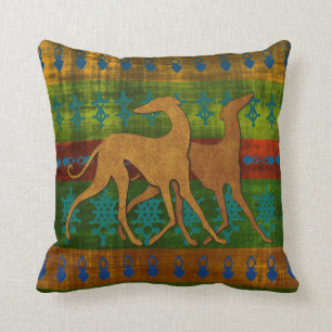 Coussin Lévriers de l'Azawakh (camaieu bleu-vert)