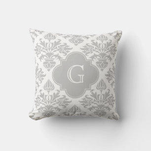Coussin Lg Gris Blanc Floral Damas #3 Gris Étiquette Monog