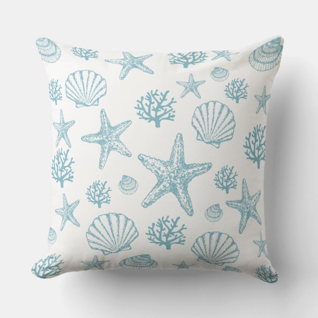 Coussin Lg Tissé Sarcelle Coquillage Étoile de Mer (Recto)
