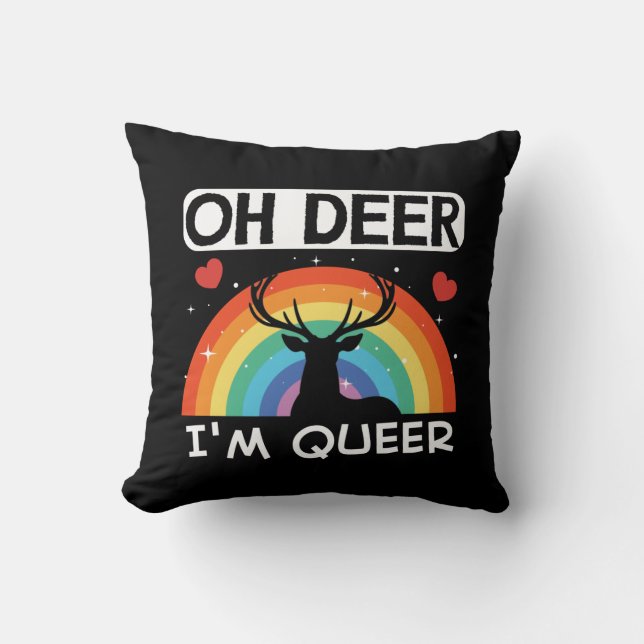 Coussin LGBT Mois Gay pride Oh Deer Im Queer Arc-en-ciel (Recto)