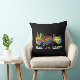 Coussin LGBTQ - Paix, Amour, Égalité - Couleurs Arc-en-cie