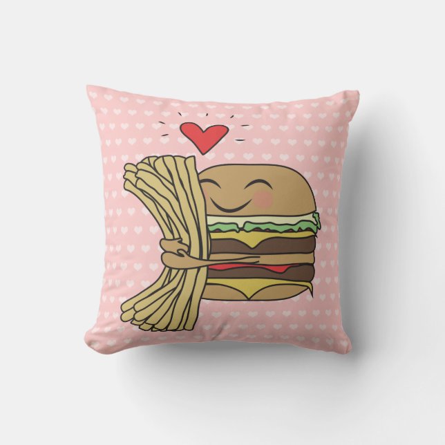 Coussin L'hamburger aime des fritures (Recto)