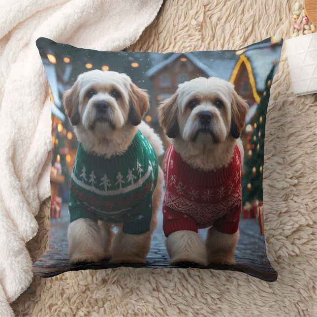 Coussin Lhasa Apso Dogs Christmas Snow Holiday (Couverture)