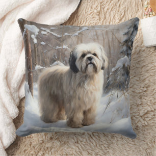 Coussin Lhasa Apso Laissez Tomber la Neige Noël