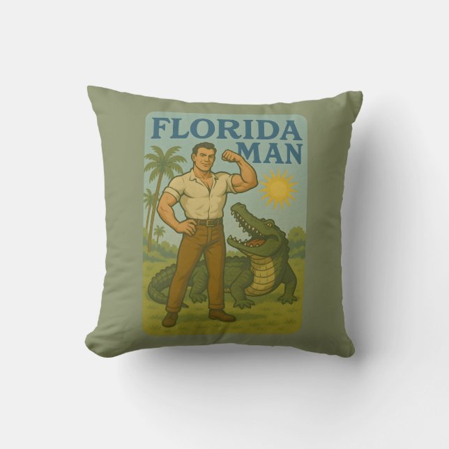 Coussin L'Homme de Floride Ami de l'Alligator Drôle Rétro  (Recto)