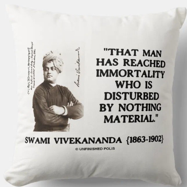 Coussin L'Homme Swami Vivekananda a atteint le matériel d' (Throw pillow featuring timeless Swami Vivekananda quote for anyone who strives for immortality)