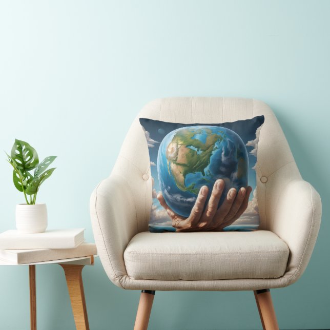 Coussin L'homme tient la planète Terre (Chaise)