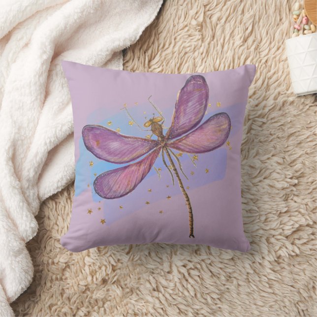 Coussin Libellule aquarelle à ailes violettes (Couverture)