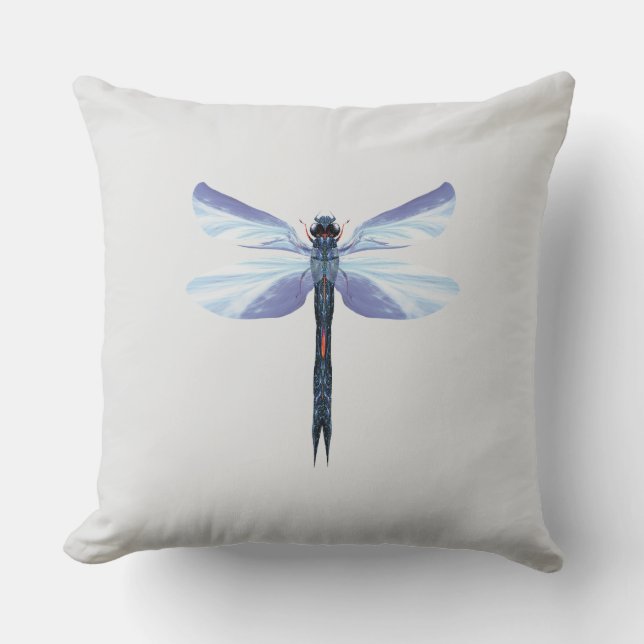 Coussin Libellule céleste – Art de l'insecte bleu surréali (Recto)