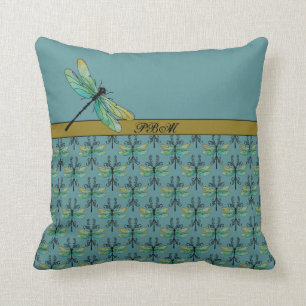 Coussin Libellule de Nouveau d'art sur Teal