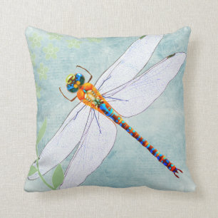 Coussin Libellule vintage sur l'arrière - plan floral fan