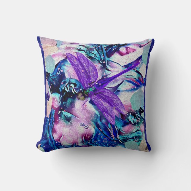 Coussin Libellule violette aquarelle (Recto)