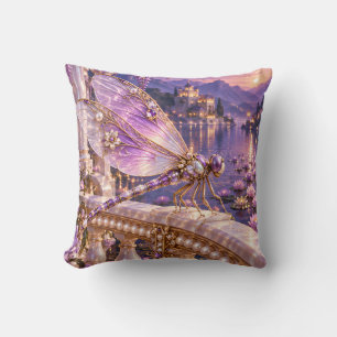 Coussin Libellule Violette Bijou Balcon du Lac au Coucher