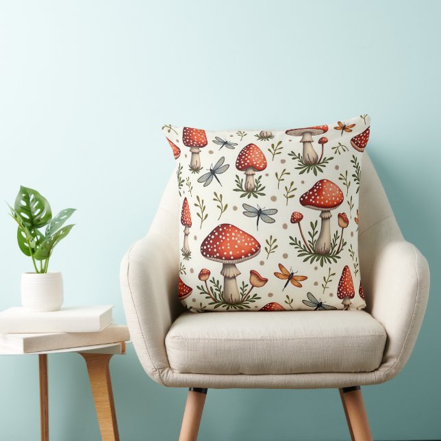 Coussin Libellules et champignons rouges (Chaise)