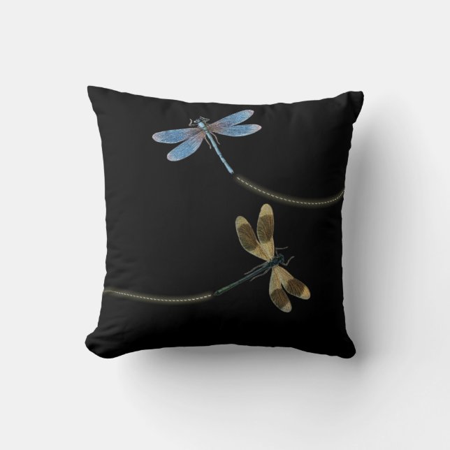 Coussin Libellules sur fond noir (Recto)