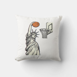 Coussin Liberté Basketball Dunk Dessin de gravure vintage_