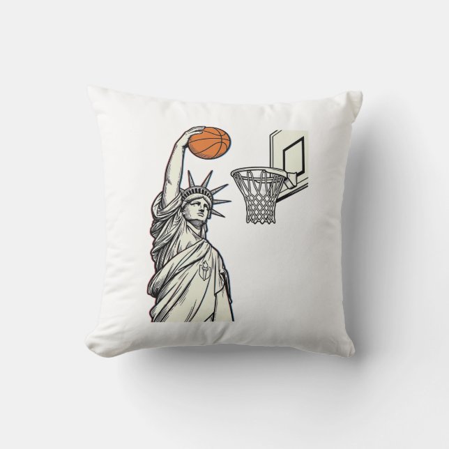 Coussin Liberté Basketball Dunk Dessin de gravure vintage_ (Recto)