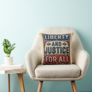 Coussin Liberté et Justice pour tous Vintage Patriotique