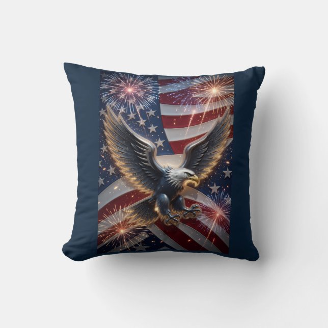 Coussin Liberté explosive : aigle patriotique 3D avec feu  (Recto)