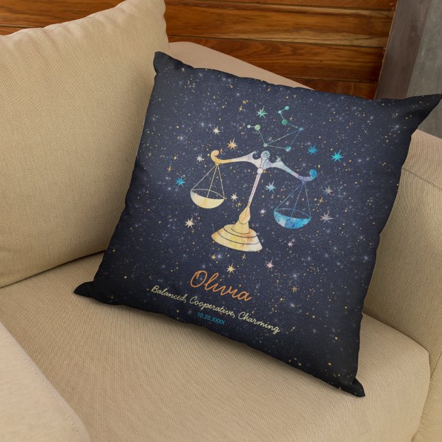 Coussin Libra Constellation Zodiac Aquarelle Étoiles Galax (Créateur téléchargé)
