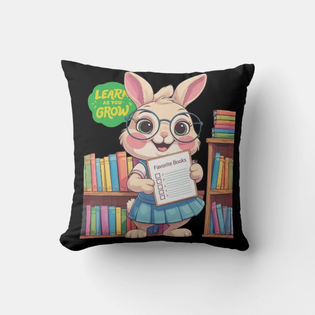 Coussin 🐰📚 Librarian-in-Training Star – Rabbit Edition (Recto)