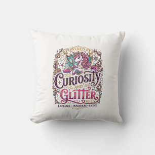 Coussin Licorne alimentée par la curiosité et pailletée St