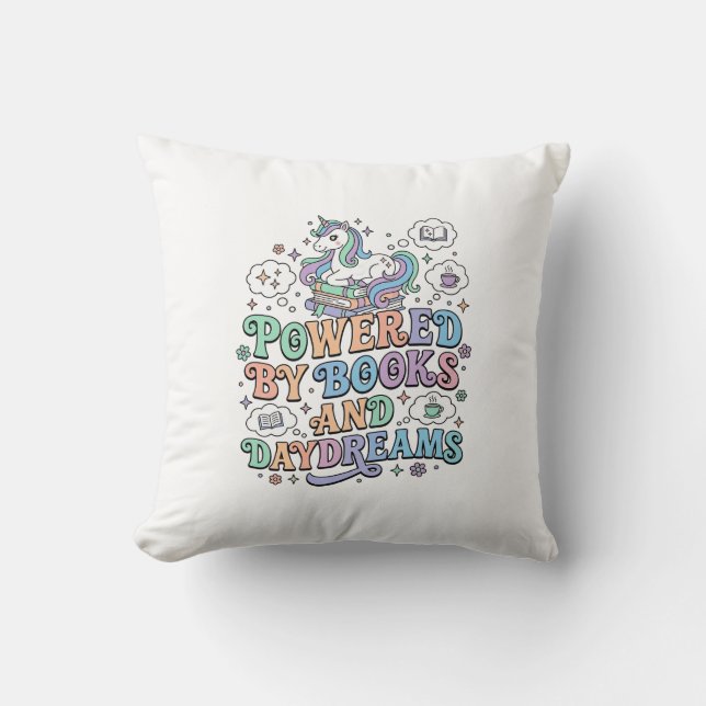 Coussin Licorne alimentée par les livres et les rêveries K (Recto)