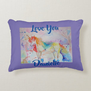 Coussin Licorne Arc-en-Ciel Aquarelle Amour Violet