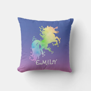 Coussin Licorne arc-en-ciel aquarelle magique mignonne