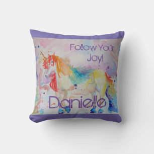 Coussin Licorne Arc-en-Ciel Aquarelle Violet Enfants Migno