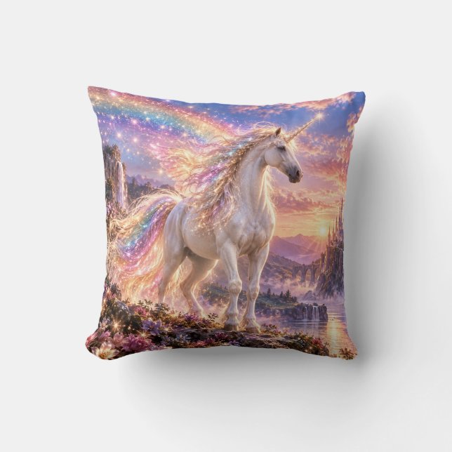 Coussin Licorne Arc-en-Ciel Enchantée (Recto)