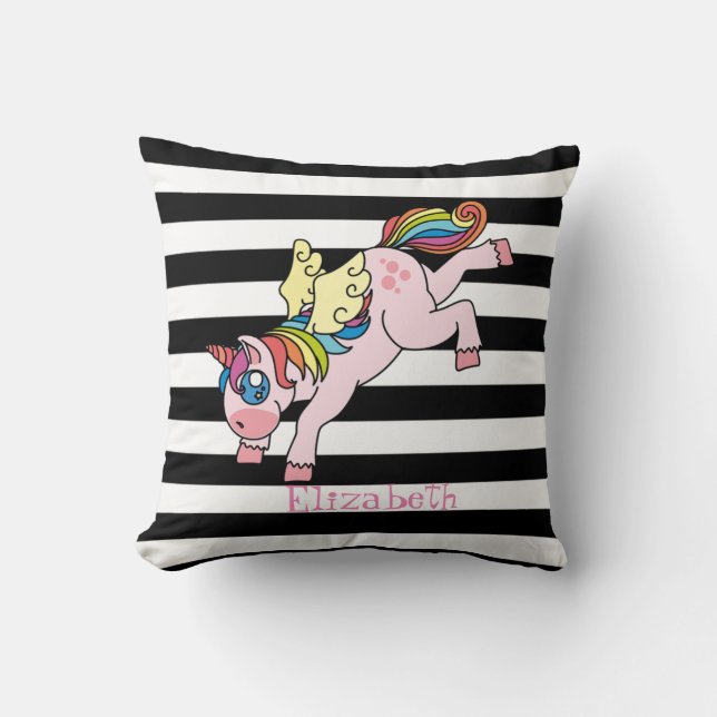 Coussin Licorne Arc-en-ciel Fantaisiste, Rayée (Recto)